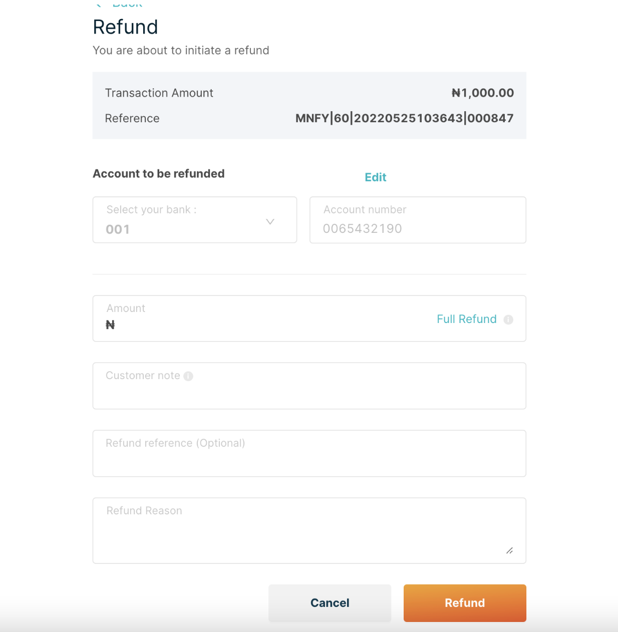 Transaction Refunds on Monnify Dashboard
